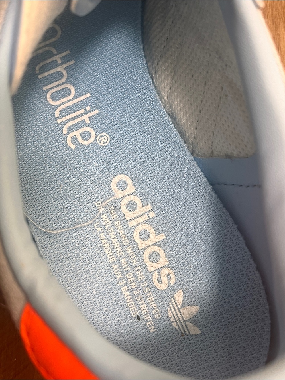 adidas Gazelle Suede Sneakers - Light Blue, Black & Orange Youth 4 Women 6 - Picture 6 of 10